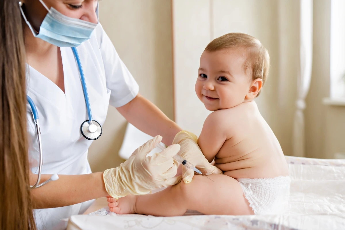 an infant participating in a newborn vaccine research study