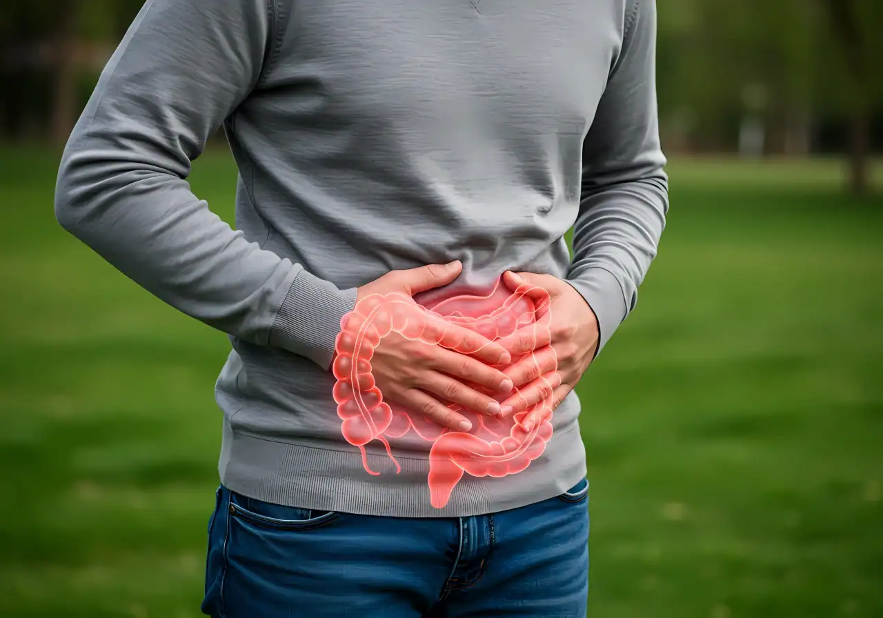 man with symptoms who may qualify for an ulcerative colitis research study