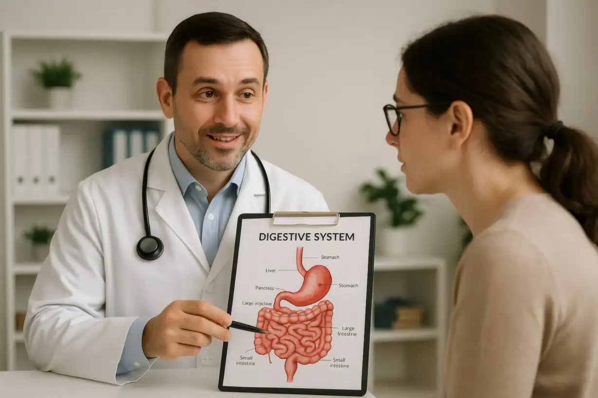 Doctor explaining about digestive liver clinical trials to a potential participant
