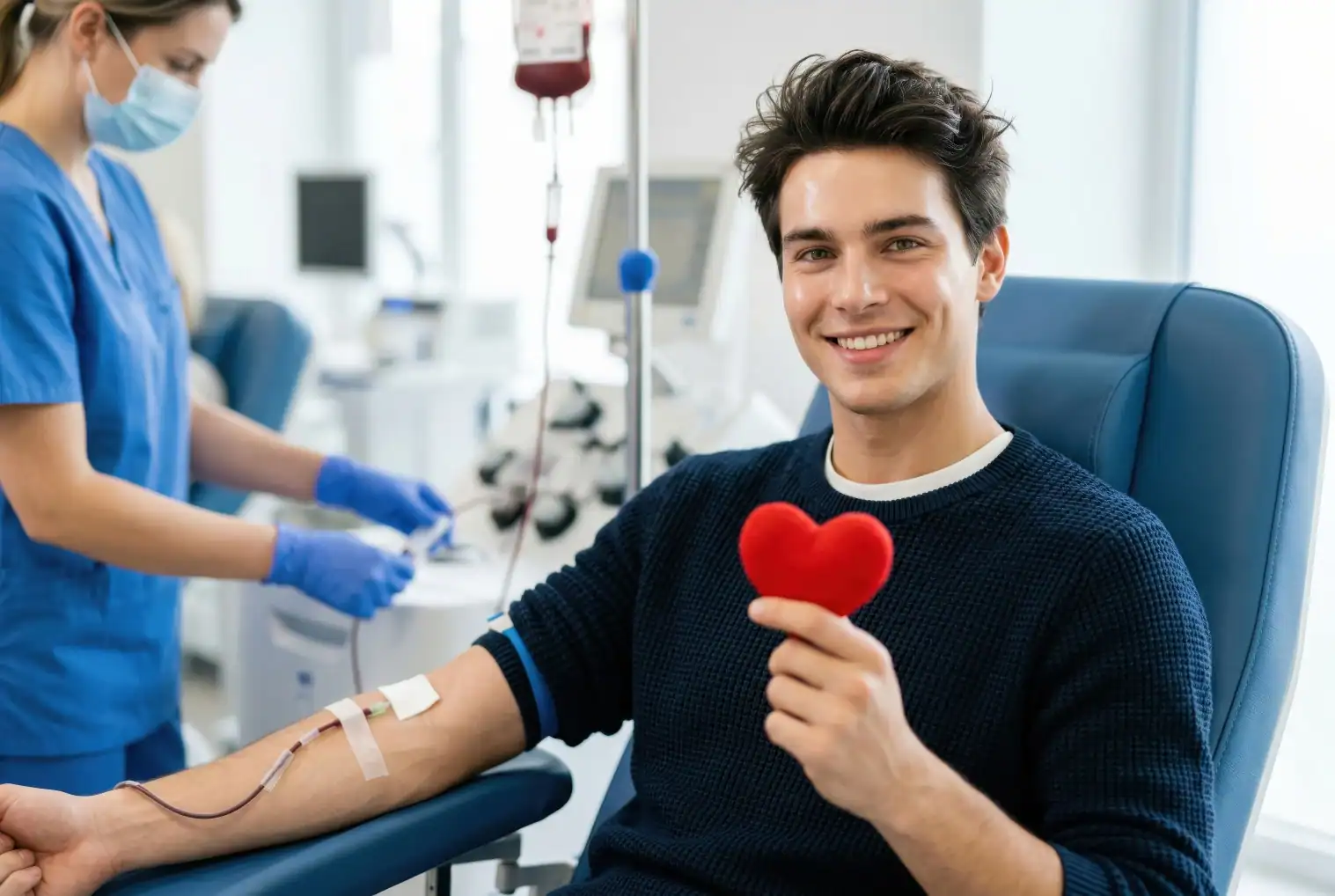 young man making a finger heart while participating in healthy volunteer clinical trials