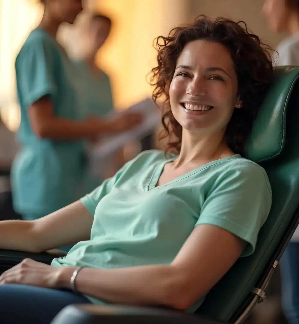 Woman smiling as part of a healthy volunteers research study