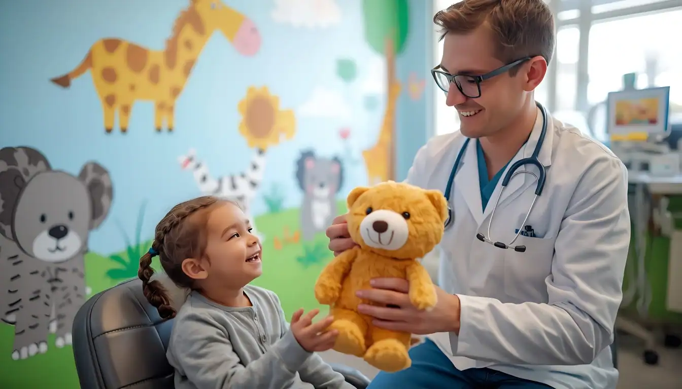 pediatrician with a young participant for pediatric clinical trials